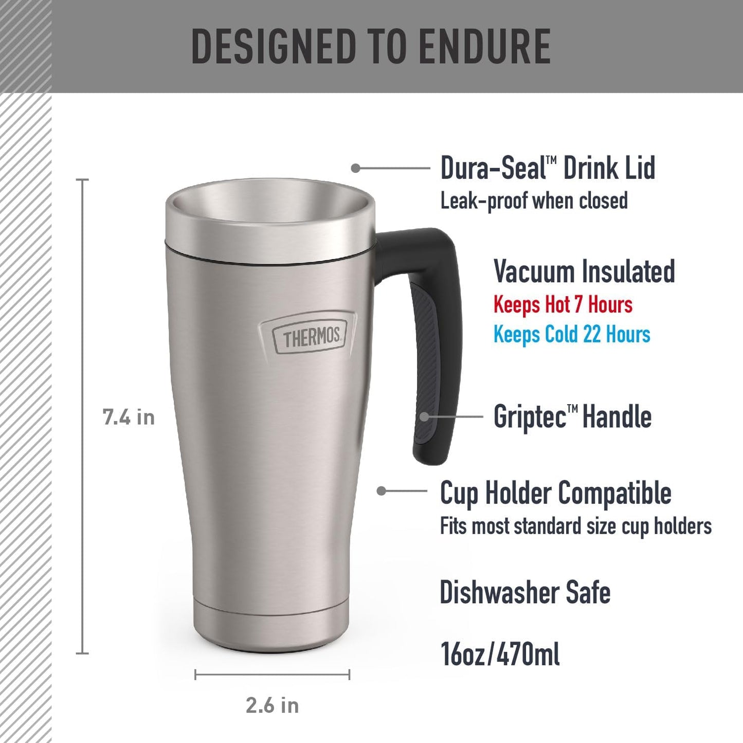 THERMOS ICON SERIES, Stainless Steel Mug, Granite, 16 oz