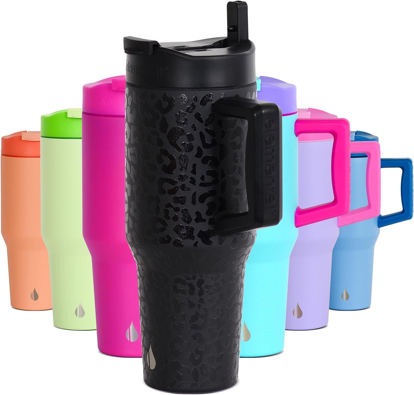 Elemental 32 oz 100% Leak Proof Tumbler with Handle & Straw - Stainless Steel Double Wall Insulated Tumbler for Hot and Cold Beverages - Travel Coffee Mug with Sip & Straw Lid - White - Colors B