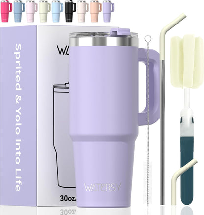 40 oz Tumbler with Handle,Tumbler with Lid and Straw,Double Wall Insulated Cup Stainless Steel Travel Mug(Cold for 34 Hours),Water Bottle for Iced Tea,Coffee,Cold Beverages(Purple)