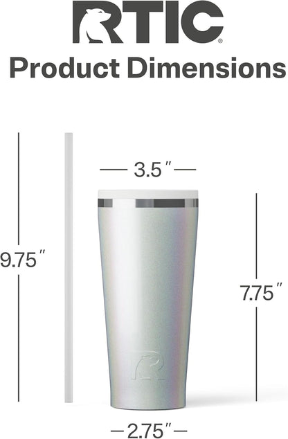 RTIC 20oz Everyday Tumbler Insulated Stainless Steel Portable Travel Coffee Cup with Straw, Ceramic Lining, Spill-Resistant Lid, BPA-Free, Hot and Cold Drink, Beach