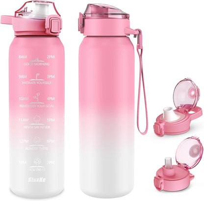 SLUXKE 24oz Insulated Water Bottle 18/10 Stainless Steel with 2Lids(Straw Lid& Spout Lids), 700ml Double Wall Vacuum Water Bottle with Handle Keep Cold and Hot for Men, Women & Kids PURPLE PINK