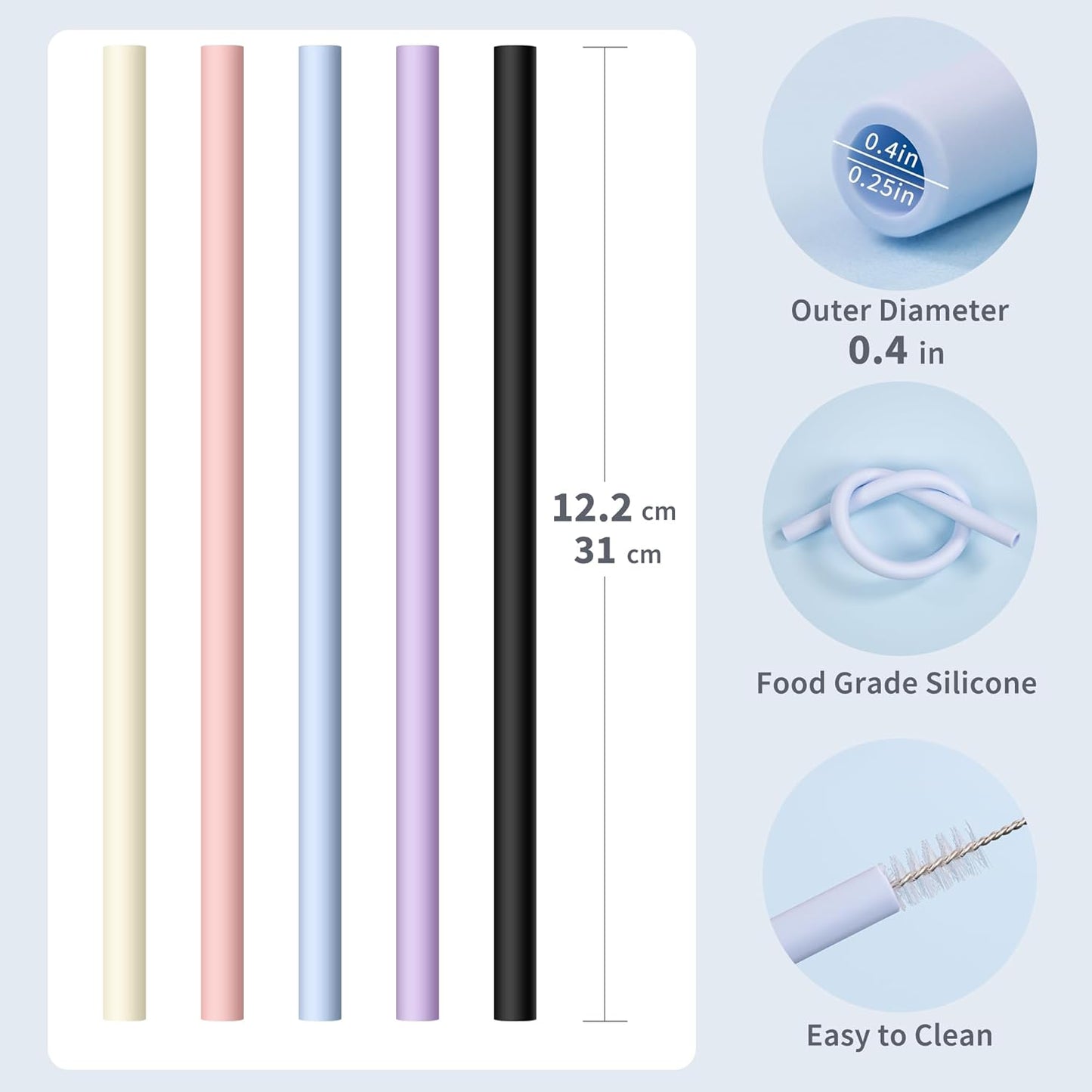 Reusable Silicone Straws for Stanley/Simple Modern 40 oz Tumbler, 12.2 Inch Extra Large Rubber Drinking Straws for 20/30/40/50/64 oz Tumbler, Cleaning Brush