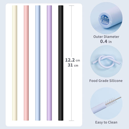 Reusable Silicone Straws for Stanley/Simple Modern 40 oz Tumbler, 12.2 Inch Extra Large Rubber Drinking Straws for 20/30/40/50/64 oz Tumbler, Cleaning Brush