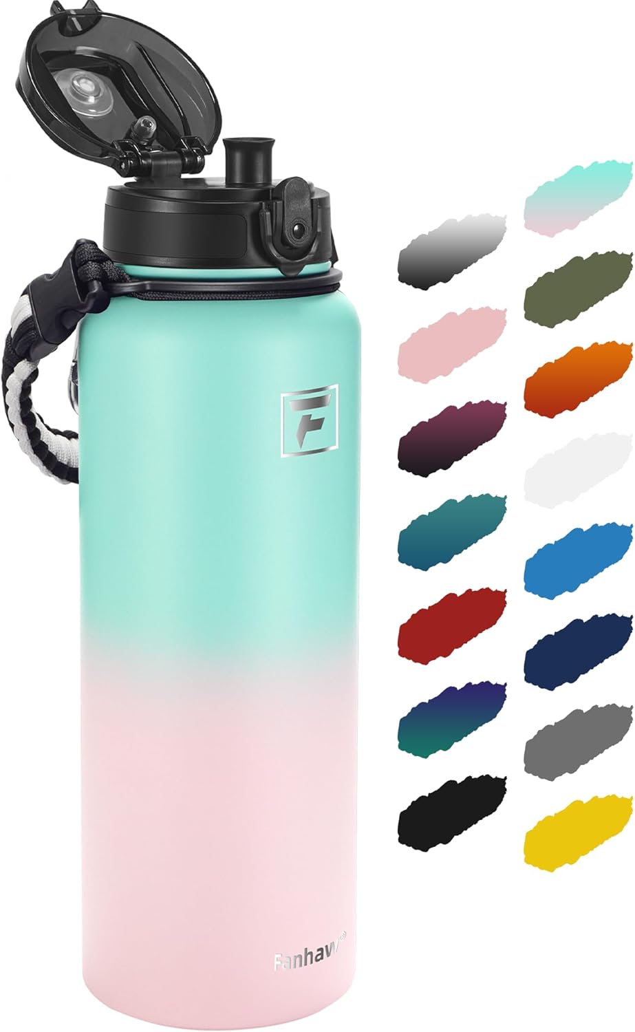 Fanhaw 20 oz Insulated Stainless Steel Water Bottle with Anti-Dust Chug Lid, Leakproof Vacuum Metal Everyday Use Bottle for Kids, Teens & Adults, Back to School Essentials (Green Blue)