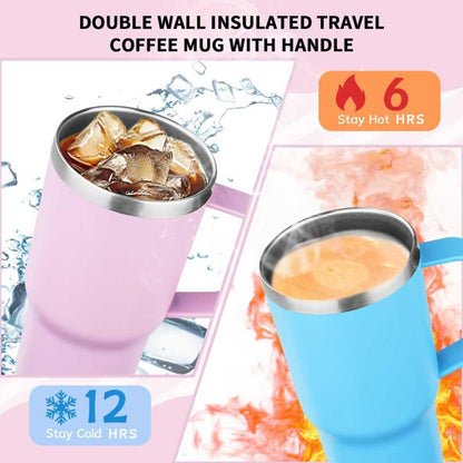 20oz Insulated Tumbler with Handle Stainless Steel Travel Coffee Mug with Lid and Straw Double Wall Vacuum Leak-proof Reusable Thermal Water Cup for Hot and Cold Drinks (Purple,1 Pack)