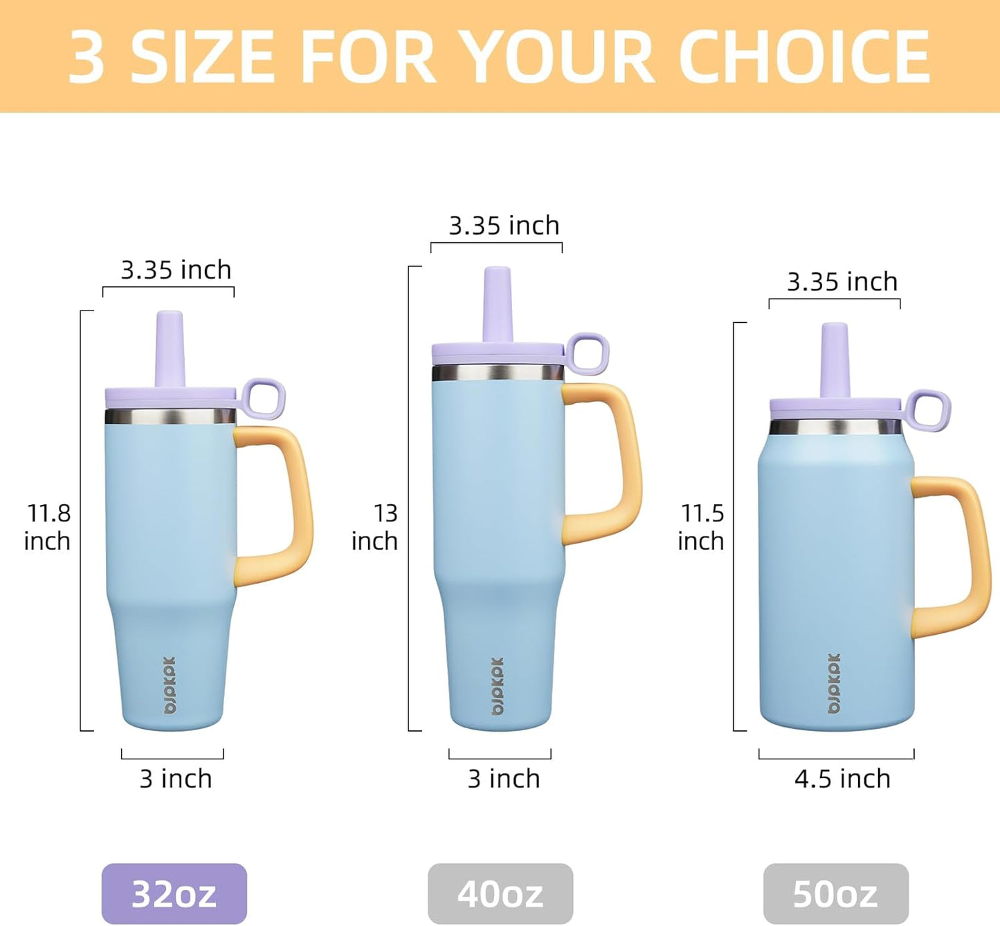 BJPKPK 50oz Insulated Tumbler with Handle Stainless Steel Travel Coffee Mug with Lid Reusable Large Water Bottle with Straw,Sky