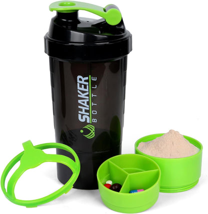 XTK Shaker Bottle 16OZ Protein Shaker Bottles with Mix Ball Sports Water Bottle Leak Proof GYM Cup for Protein Mixes with Powder Storage & Pill Organizer, Ideal for Pre Workout,BPA Free(black)