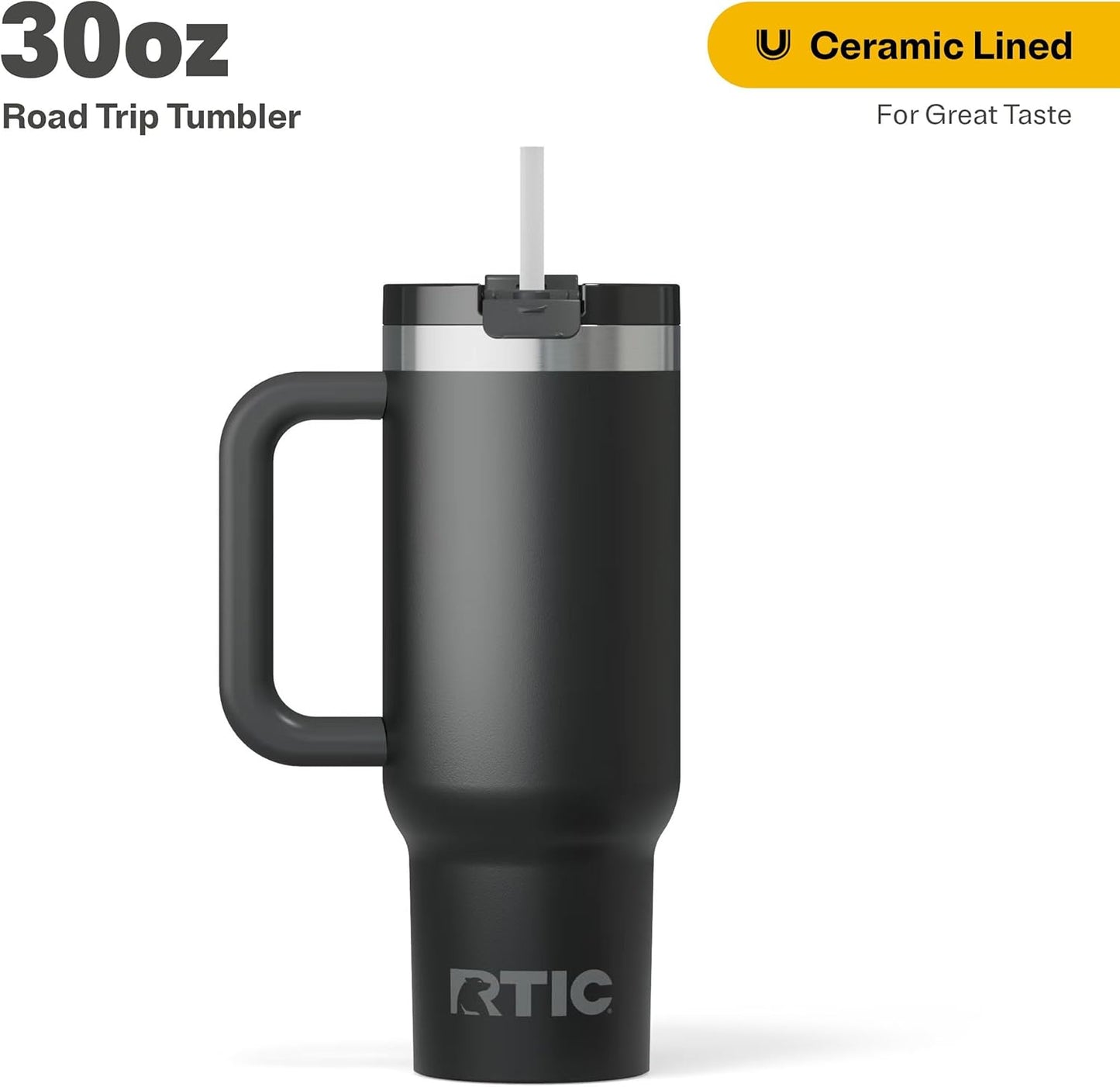 RTIC 30 oz Road Trip Tumbler Double-Walled Ceramic Lined InsulatedStainless Steel Portable Travel Coffee Mug Cup with Lid, Handle and Straw, Periwinkle Bouquet