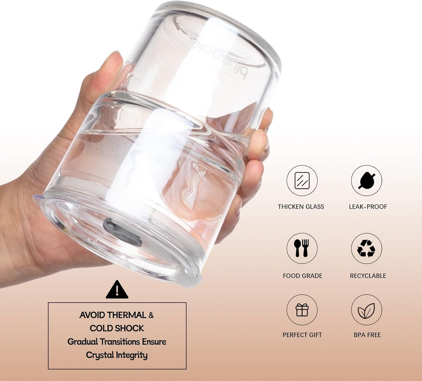 BLUEPOLAR 13oz/400ml Glass Water Tumbler with Straw and Lid Sealed Carry On Thick Wall Iced Coffee Cup Glass Cup for Water, Iced Tea Fruit Juice Etc (White-2Pack)