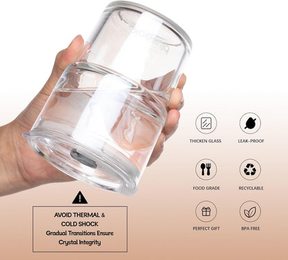 BLUEPOLAR 13oz/400ml Glass Water Tumbler with Straw and Lid Sealed Carry On Thick Wall Iced Coffee Cup Glass Cup for Water, Iced Tea Fruit Juice Etc (White-2Pack)