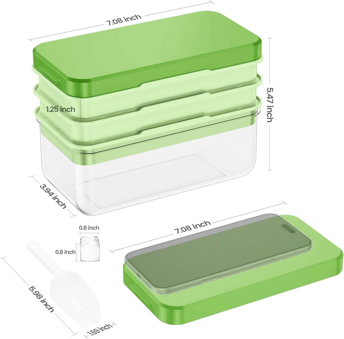 Ice Cube Tray with Lid and Bin, PHINOX 56 pcs Ice Trays for Freezer, Ice Cube Trays for Freezer with 2 trays, Container, Lid & Ice Scoop, BPA Free