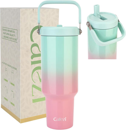 40 oz Insulated Tumbler with Top Handle and Flip Straw, Vacuum Insulated Stainless Steel Cup with Leak-Proof Lid, Sweat-Free, Fits Cup Holder, Keeps Ice Cold up to 30 Hours
