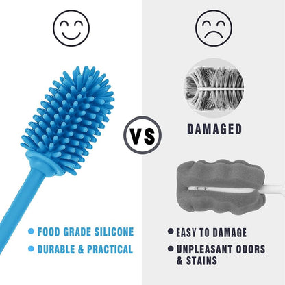 Silicone Bottle Cleaning Brush with Long Handle, 12.5" Water Bottle Cleaner for Baby Bottles, Hydro Flask, Sports Bottle, Vase, Glassware, Perfect for Smaller Diameter Bottle Openings (One Pack)