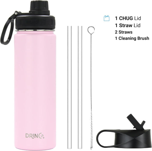Drinco Stainless Steel Water Bottle Spout Lid Vacuum Insulated Double Wall Water Bottle Wide Mouth (40oz 32oz 22oz 18oz 14oz) Leak Proof Keep Cold Sport Camping Hiking (22 oz, 22oz Black)