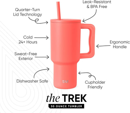 Simple Modern 40 oz Trek Tumbler with Handle and Straw Lid | Cup Holder Friendly Insulated Stainless Steel Travel Mug | Sea Glass Sage - Colors A