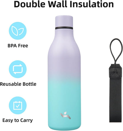 Konokyo Insulated Water Bottle with Strap,18 oz Double Wall Stainless Steel Vacuum Bottles Metal Water Flask,Macaron Green - Colors A