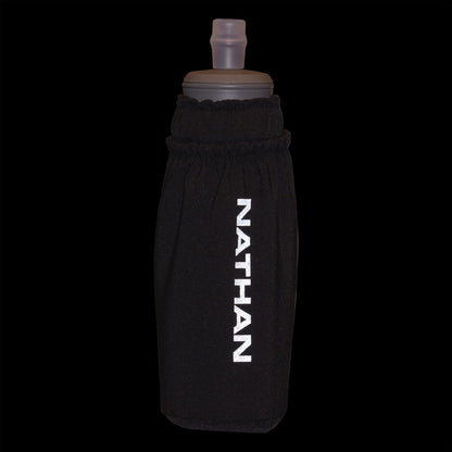 Nathan Handheld Soft Flask 18oz - Exo-Draw Insulated Collapsible Bottle - Grip-Free Strap & Rigid ExoSpine for Comfort/Support - Breathable Mesh Strap - Ideal Running/Hiking, Pinnacle, Black