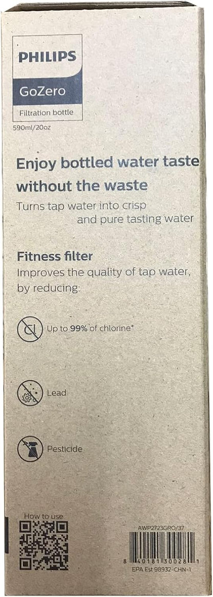 Philips Water GoZero Active BPA-Free Water Bottle with Fitness Tap Water Filter, Sport Squeeze Water Bottle, Lightweight, 24 oz with Fitness Filter, Plum