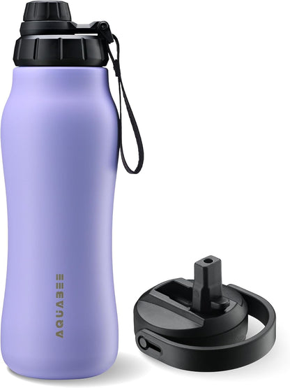 Insula Stainless Steel Water Bottle with Spout & Straw lid, BPA Free & Leakproof, Double Walled Vacuum Insulated water bottle for Sports, Bike, Travel & Hiking (Ocean Blue, 24 Oz)