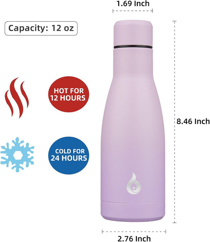 BJPKPK Insulated Water Bottle 12oz Small Stainless Steel Water Bottles Reusable Metal Thermal Keep Cold and Hot,Dreamy Purple - Colors A
