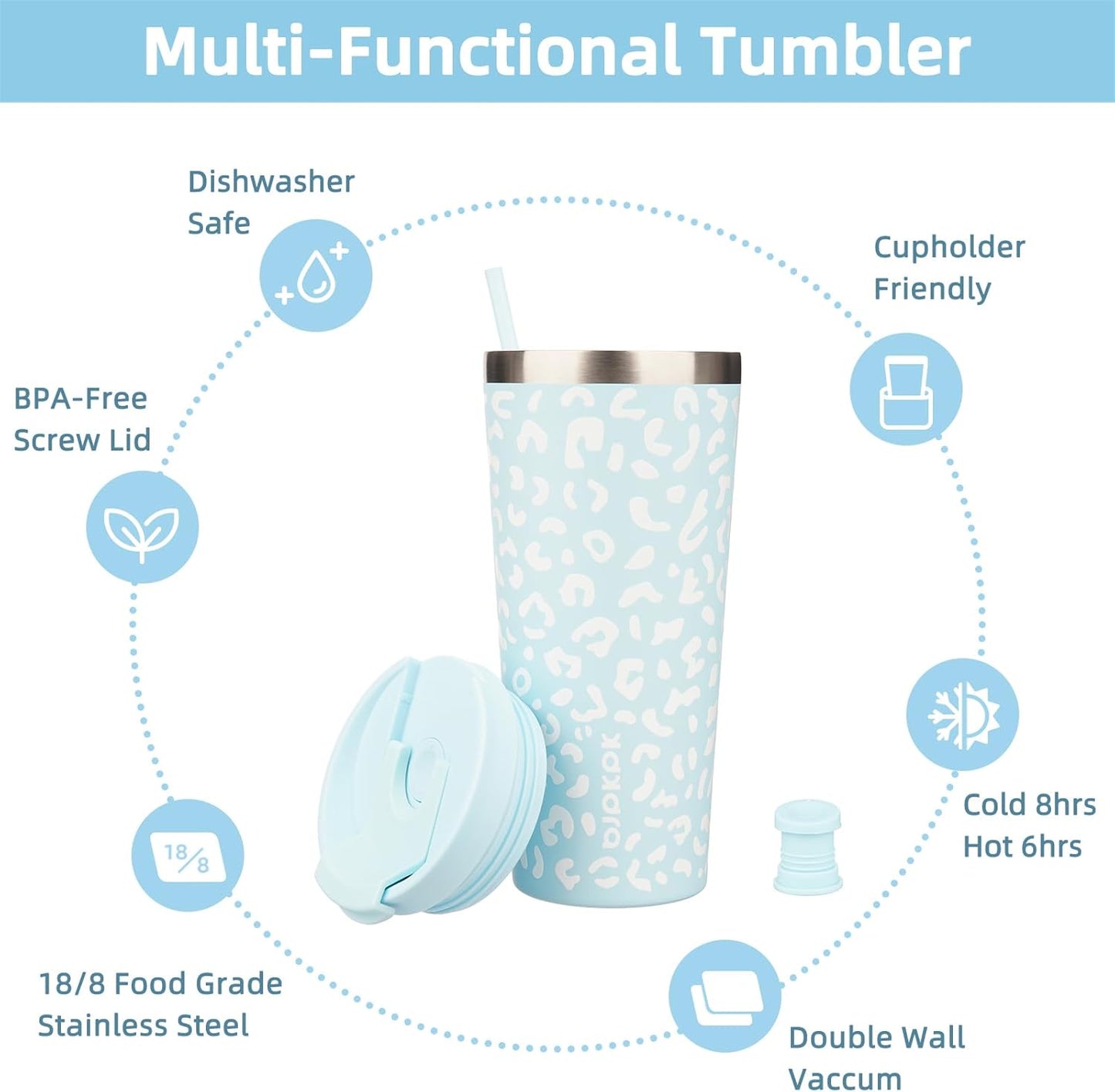 BJPKPK 22oz Insulated Tumbler With lid And Straw Stainless Steel Tumblers Travel Coffee Mug Reusable Thermal Cup,Sky
