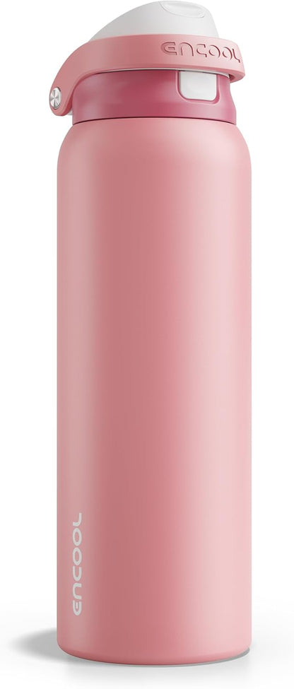 ENCOOL Leakproof Insulated Water Bottle with Straw Dual-Sip Water Bottle Bag-Safe Design for Work, Commute & Gym – Keeps Drinks Cold All Day, 24 oz, Lemonade Pink - Colors A