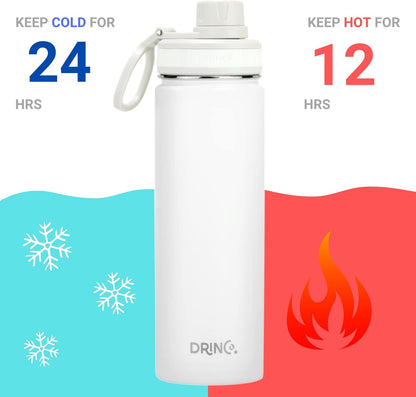 Drinco Stainless Steel Water Bottle Spout Lid Vacuum Insulated Double Wall Water Bottle Wide Mouth (40oz 32oz 22oz 18oz 14oz) Leak Proof Keep Cold Sport Camping Hiking (22 oz, 22oz Black)