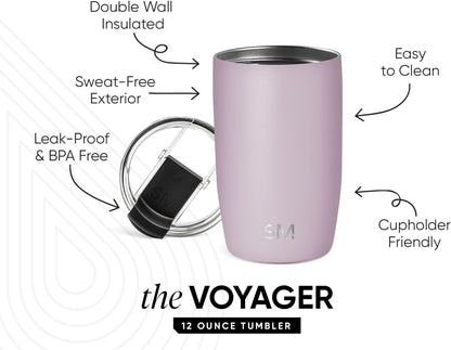 Simple Modern Voyager Tumbler with Flip Lid | Travel Coffee Mug | Insulated Stainless Steel Cold Brew Iced or Hot Coffee Cup | Gifts for Women Men Her Him | 16oz, Almond Birch