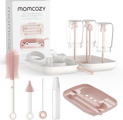 Momcozy Bottle Brush Kit with Push-Press Foam Design - Newborn Essentials Gift, Portable Cleaning Tool for Home & Travel, Baby Bottle Cleaner Brush for Breast Pumps & Nipples, Green