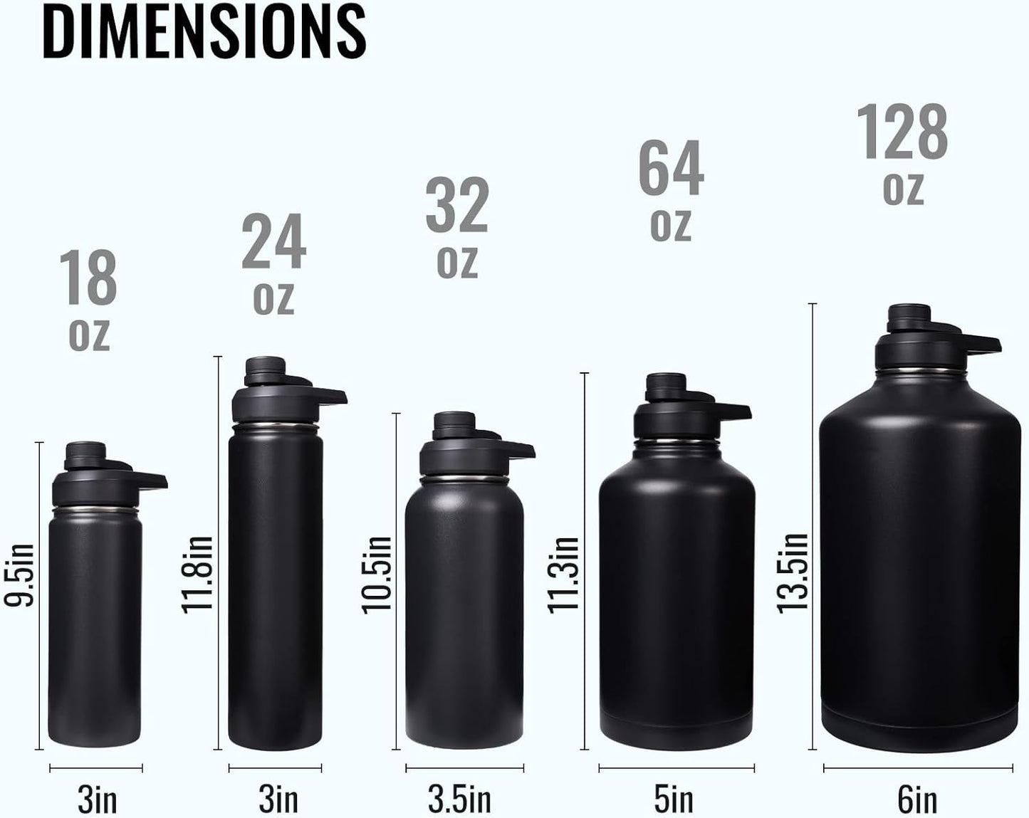 Fijinhom 24 oz Insulated Water Bottle with Handle, 304 Stainless Steel Water Bottles with Wide Mouth, Double Wall Vacuum Sports Water Bottle, BPA Free, Keep Cold and Hot, Black | with Handle