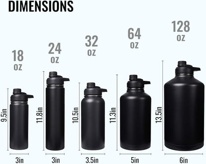 Fijinhom 24 oz Insulated Water Bottle with Handle, 304 Stainless Steel Water Bottles with Wide Mouth, Double Wall Vacuum Sports Water Bottle, BPA Free, Keep Cold and Hot, Black | with Handle