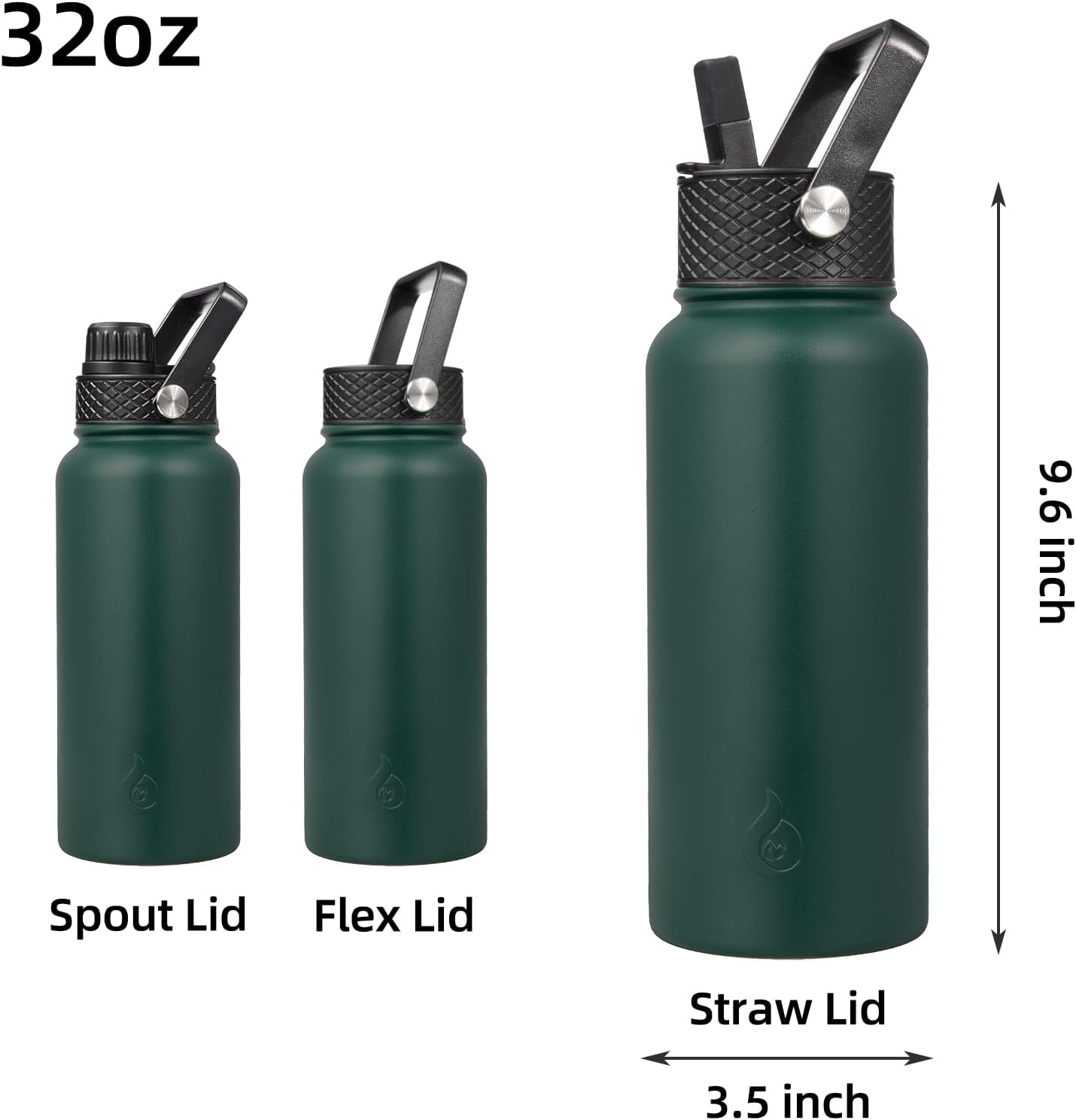 BJPKPK Insulated Water Bottles with Straw Lid, 40oz Stainless Steel Water Bottles with 3 Lids, BPA Free Leakproof Thermo, Tumblers, Cups for Sports, Gym- Midnight - Colors A