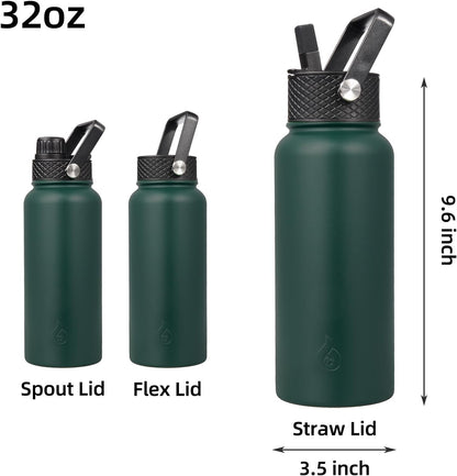 BJPKPK Insulated Water Bottles with Straw Lid, 40oz Stainless Steel Water Bottles with 3 Lids, BPA Free Leakproof Thermo, Tumblers, Cups for Sports, Gym- Midnight - Colors A