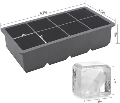 Bangp Large Ice Cube Tray for Whiskey,2 Pack Stackable Big Ice Cube Molds Make 16 Big Whiskey Ice Cubes,Easy Release Square Ice Cube Maker for Cocktails,Whiskey,Soups and Frozen Treats