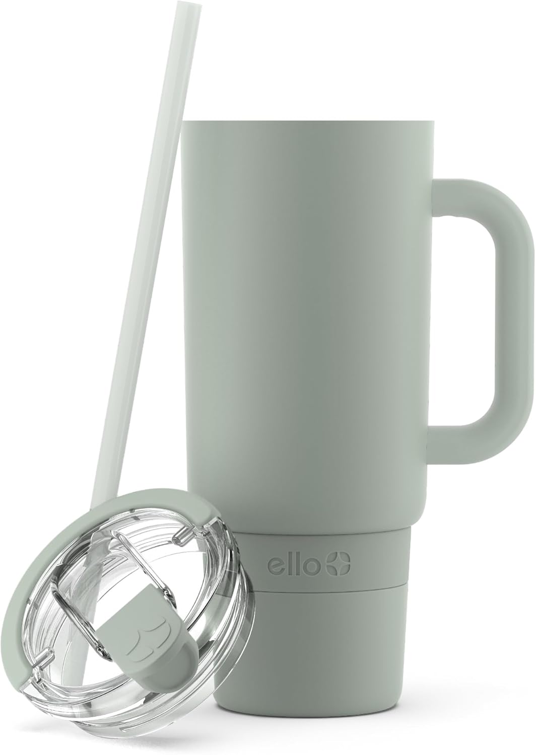 Ello Port 40oz Tumbler with Carry Loop & Integrated Handle, Vacuum Insulated Stainless Steel Reusable Water Bottle, Travel Mug with Leak Proof Lid & Straw, Perfect for Iced Coffee & Tea, White