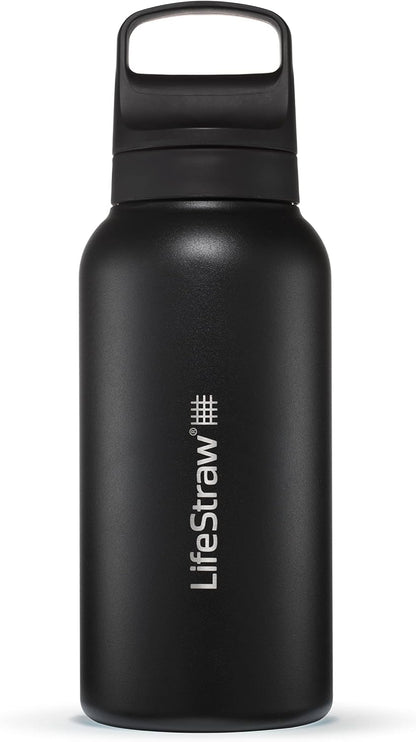 LifeStraw Go Series — Insulated Stainless Steel Water Filter Bottle for Travel and Everyday Use Removes Bacteria, Parasites and Microplastics, Improves Taste, 1L Aegan Sea