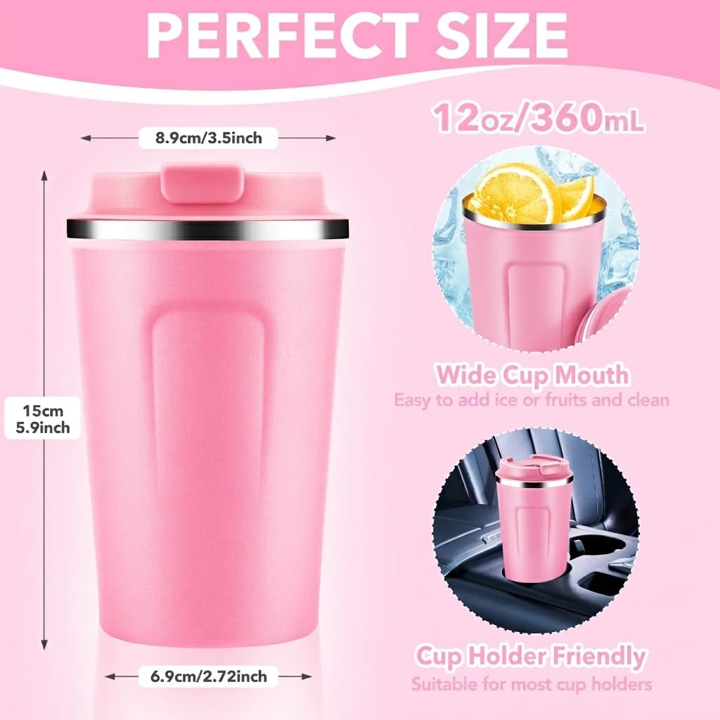 Volhoply 12 oz Double Wall Insulated Vacuum Travel Coffee Mugs with Flip Lid Bulk 2 Pack,Reusable Stainless Steel Leak Proof Coffee Cup,Portable Cafe Thermal Tumbler for Hot & Cold Drinks(Mix,2 Set)