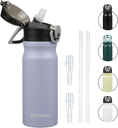 Konokyo 18 oz Insulated Water Bottle with Straw Lid, Stainless Steel Vacuum Sports Water Bottle, Leak-Proof Reusable Metal Flask with Carry Loop, BPA-Free Travel Bottle for Gym, School, Office