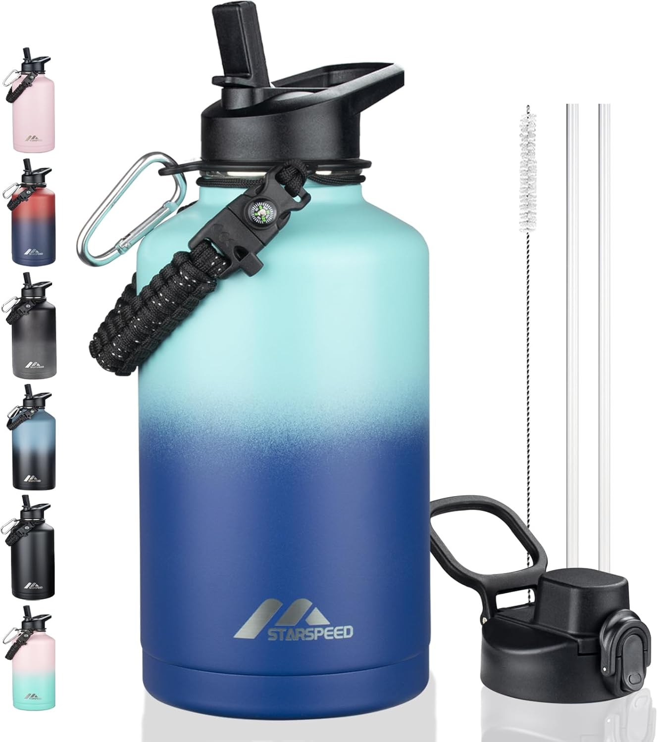 StarSpeed 32oz Insulated Water Bottle with Straw Lid, Stainless Steel Double Walled Vacuum Water Flask, Wide Mouth Sports Water Bottle for Gym Camping Hiking, Indigo Black