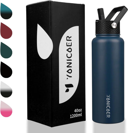 Insulated Water Bottle 40oz,Triple Wall Vacuum Stainless Steel(Dishwasher Safe),Leak Proof & Non-BPA,Flask Jug with Paracord Handle & Straw Spout Lids Sports Cherry Blossom
