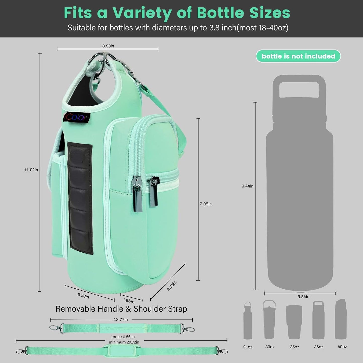 icolor Magnetic Gym Bag Water Bottle Carrier Holder with Phone Pockets & Shoulder Strap,Gym Magnetic Bag 5 Built-in Magnets Gym Accessories Organizer Sling Bottle Bag Pouch Sleeve