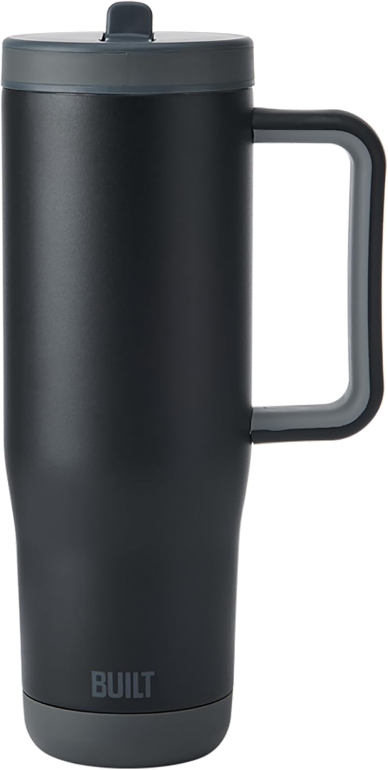 Built 40 oz Cascade Flip Straw Tumbler, Double Wall Insulated Bottle, Gym & Sport Bottles - Stainless Steel & Straw Lid, Leak-Proof, Soft Bumper Base, Portable BPA-Free (Lavender)