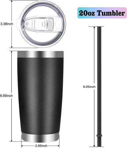 VEGOND 20oz Tumbler with Lid and Straw Stainless Steel Tumbler Cup Bulk Vacuum Insulated Double Wall Travel Coffee Mug Powder Coated Coffee Cup, Black, 12 Pack