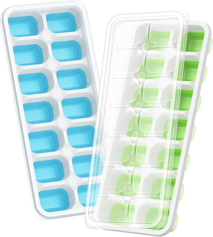 ChefAide 4‑Pack Ice Cube Trays with Lids, 56‑Cube Total Stackable Freezer Ice Trays, Durable Silicone & Plastic Easy‑Release Ice Molds for Cocktails, Coffee & Drinks
