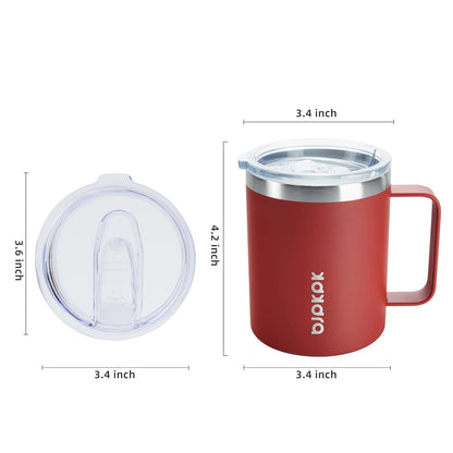 BJPKPK 2 pcs Insulated Coffee Mug, 14oz Insulated Tumbler with Lid, Stainless Steel Coffee Cups with Splash Proof Lid-White