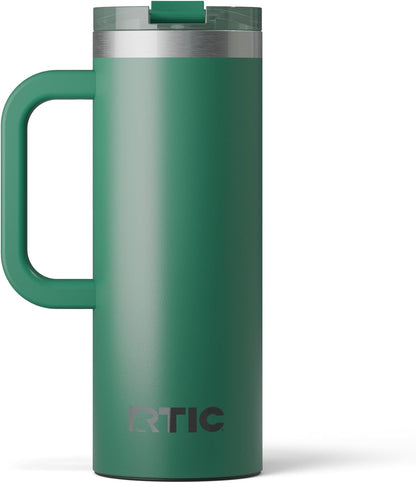 RTIC 20oz Road Trip Travel Mug with Lid and Handle, Ceramic Lined, Insulated, Stainless Steel, Metal, Double Wall Vacuum-Insulation, Portable Coffee, Tea Cup for Hot and Cold Drink, Black