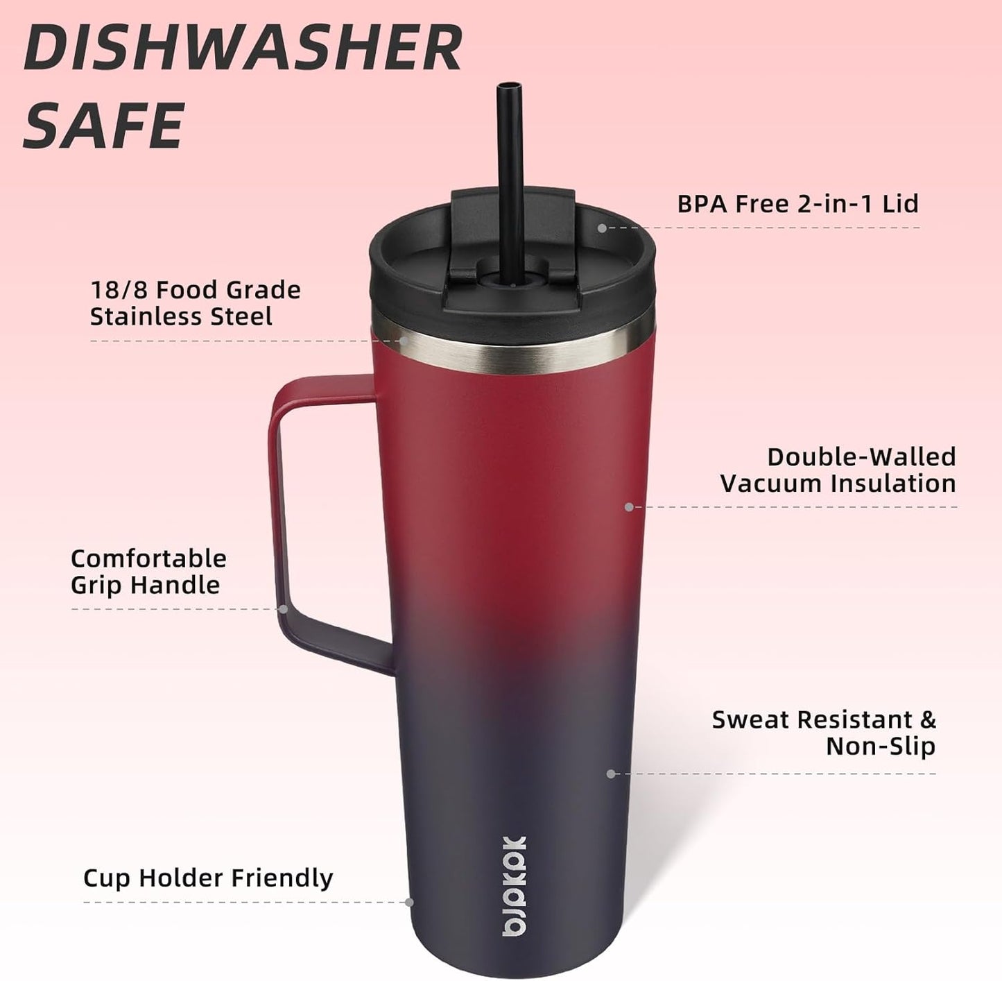 BJPKPK Insulated Tumbler with Handle, 18oz Insulated Tumblers with Lid and Straw, Stainless Steel Metal Water Bottles, Coffee Travel Mugs, Cups, Marshmallow