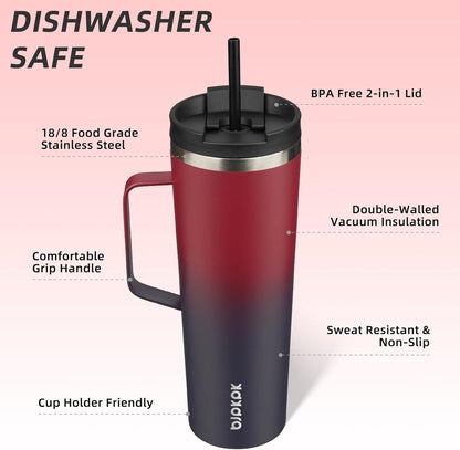 BJPKPK Insulated Tumbler with Handle, 18oz Insulated Tumblers with Lid and Straw, Stainless Steel Metal Water Bottles, Coffee Travel Mugs, Cups, Marshmallow