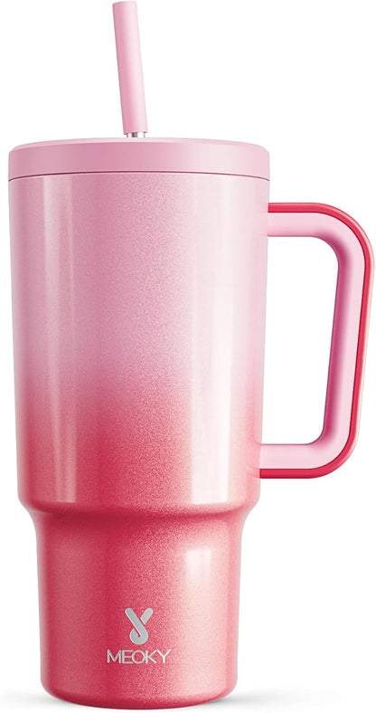 Meoky 40 oz Tumbler with Handle and Straw: Stainless Steel Insulated Tumbler with Lid and Straw - 100% Leak Proof Tumbler for Car Cup Holders - Travelers Commuters Workers, Donut