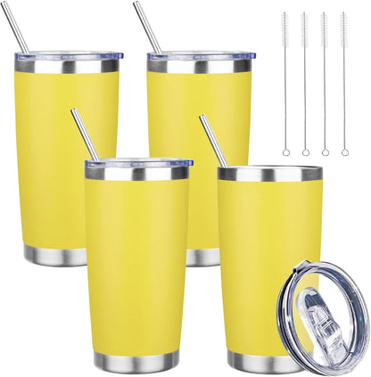 20 oz Tumbler with Lids and Straws, Stainless Steel Insulated Travel Coffee Mug, Double Wall Vacuum Insulated Tumblers, Powder Coated Coffee Tumbler for Cold & Hot Drinks (Light Purple)